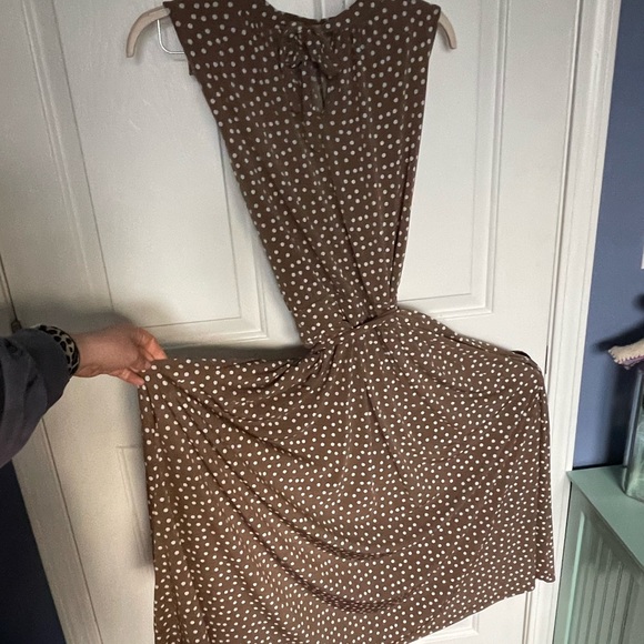 Leota plus size tan and white polka dot halter - Picture 2 of 5